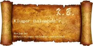 Kluger Balambér névjegykártya